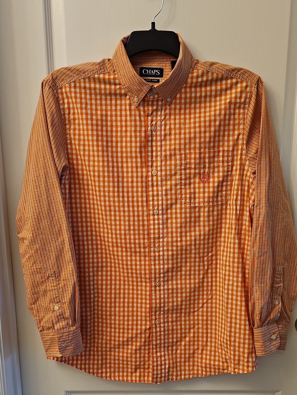 Chaps Men's Orange and White Gingham Button-Down Shirt